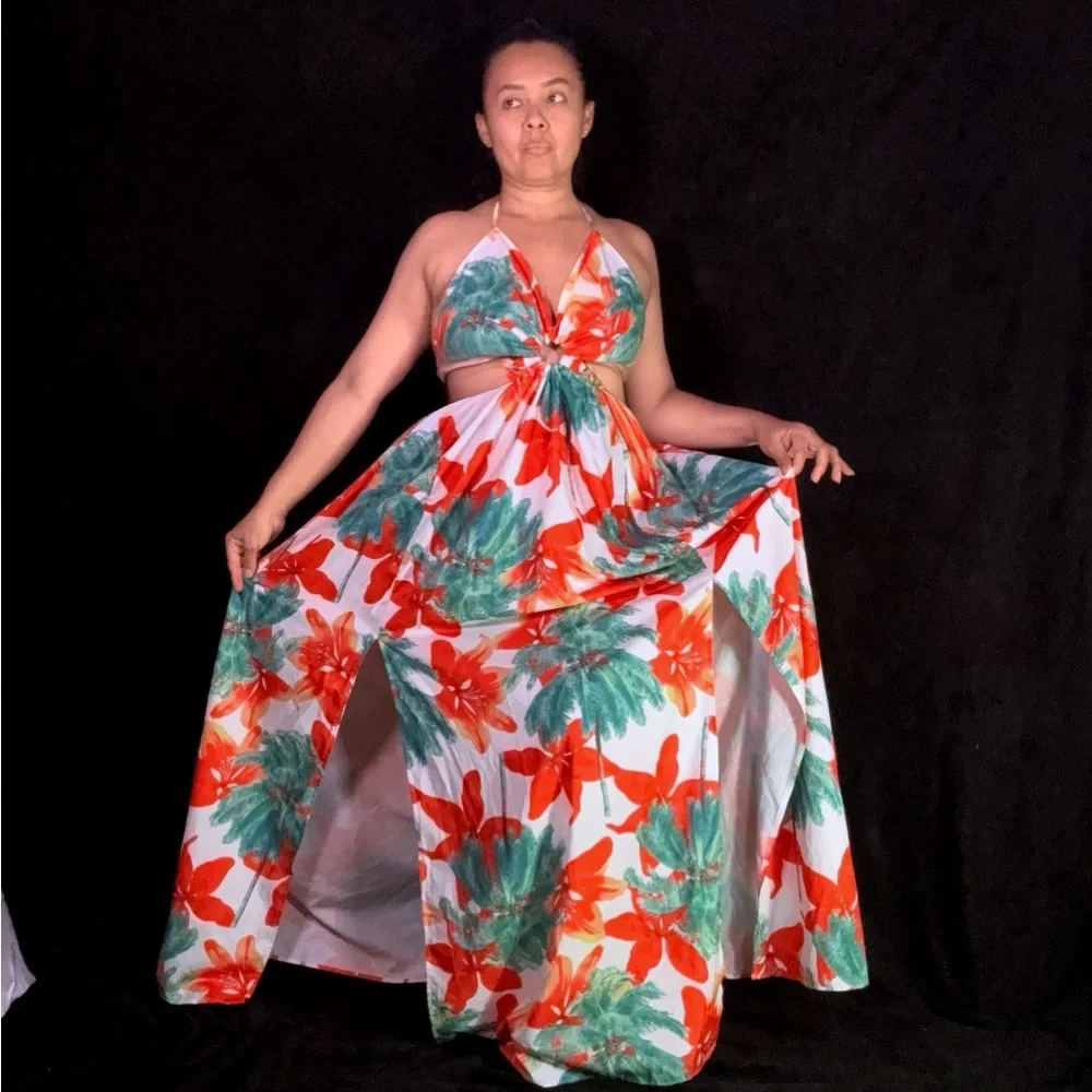 Vibrant Floral Halter Maxi Dress - Picture 1 of 11